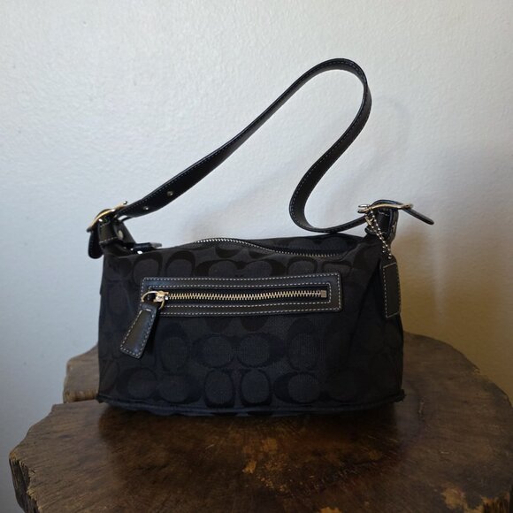 Coach Signature Black Jacquard Demi Shoulder Bag 6044 Leather Y2K Small Purse - Picture 16 of 16